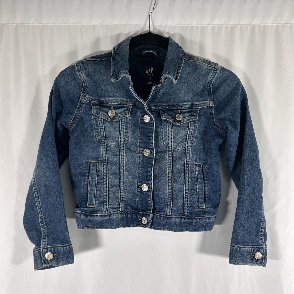 Gap Jean Jacket Girls Kids Medium Medium Wash Denim Snap Pockets Long Sleeve